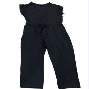 NWT Norma Kamali Black/Sparkly Jumpsuit, Pockets, XXL, Cap Sleeves